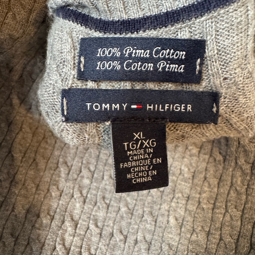 TOMMY HILFIGER Gray Cable Knit PIMA COTTON Sweater LARGE #9 - Picture 8 of 8